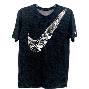 Nike Dri-Fit Short Sleeve Graphic T-Shirt Large Center Swoosh Youth Black S.